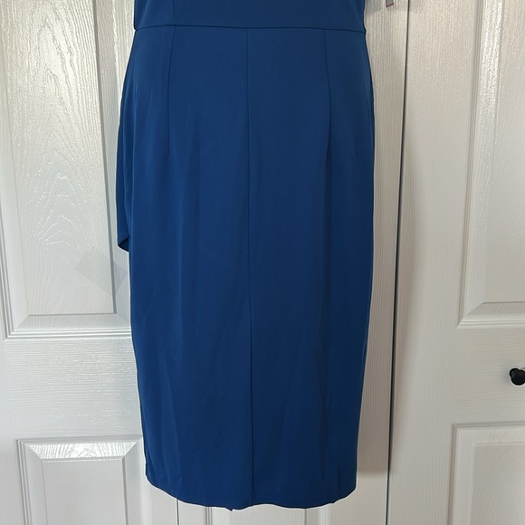 JJs House Pleated One Shoulder Sheath/Column Asymmetrical Cocktail Dress Blue - Picture 11 of 16